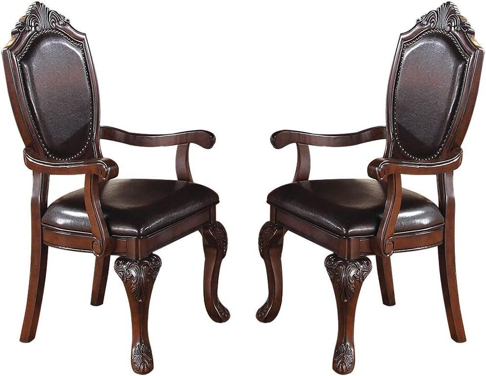 Formal Dining Room Table w Leaf 2x Arm Chairs And 6x Side Chairs Brown 9pc Set Dining Table Double Pedestal Base Royal Rectangle Table - Home Elegance USA