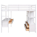 Full Size Loft Bed with Built-in Desk with Two Drawers, and Storage Shelves and Drawers,White - Home Elegance USA