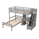 Twin Size Loft Bed with a Stand-alone Bed, Storage Staircase, Desk, Shelves and Drawers, Gray - Home Elegance USA