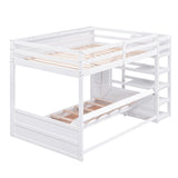 Wood Full Size Convertible Bunk Bed with Storage Staircase, Bedside Table, and 3 Drawers, White - Home Elegance USA