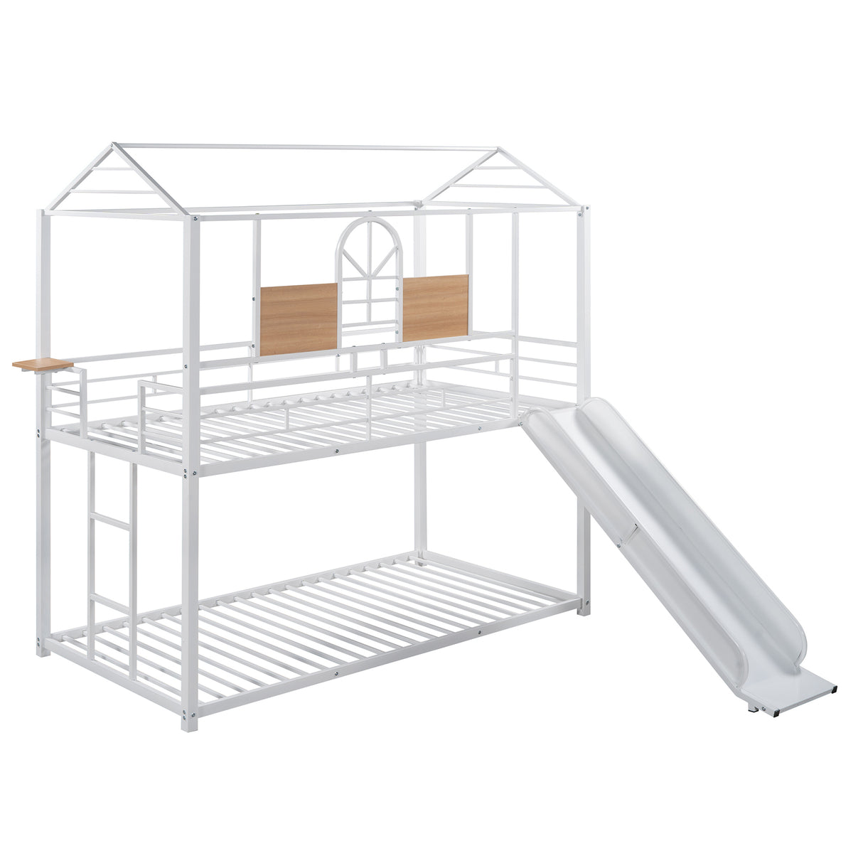 Twin Over Twin Metal Bunk Bed ,Metal Housebed With Slide,Three Colors Available.(White with White  Slide)(OLD SKU :LP000095AAK) - Home Elegance USA