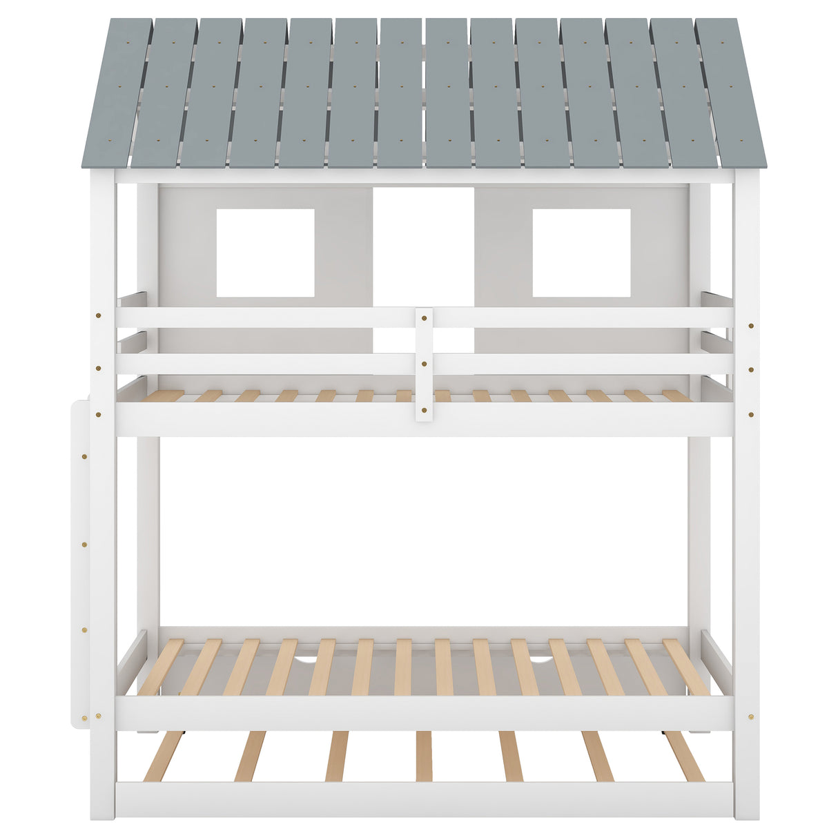 House Bunk Bed with Trundle,Roof and Windows,White(OLD SKU:GX000705AAK) - Home Elegance USA