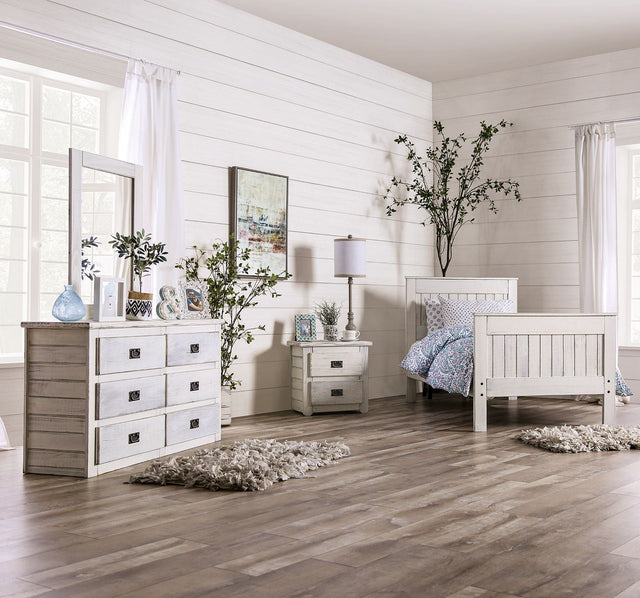 Rockwall - 5 Piece Queen Bedroom Set With Night Stand - Weathered White - Home Elegance USA