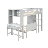 Twin Size Loft Bed with Closet and Desk, Extra Bottom Twin Bed, Grey - Home Elegance USA