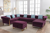 Maddie Purple Velvet 7-Seater Sectional Sofa with Reversible Chaise and Storage Ottoman - Home Elegance USA