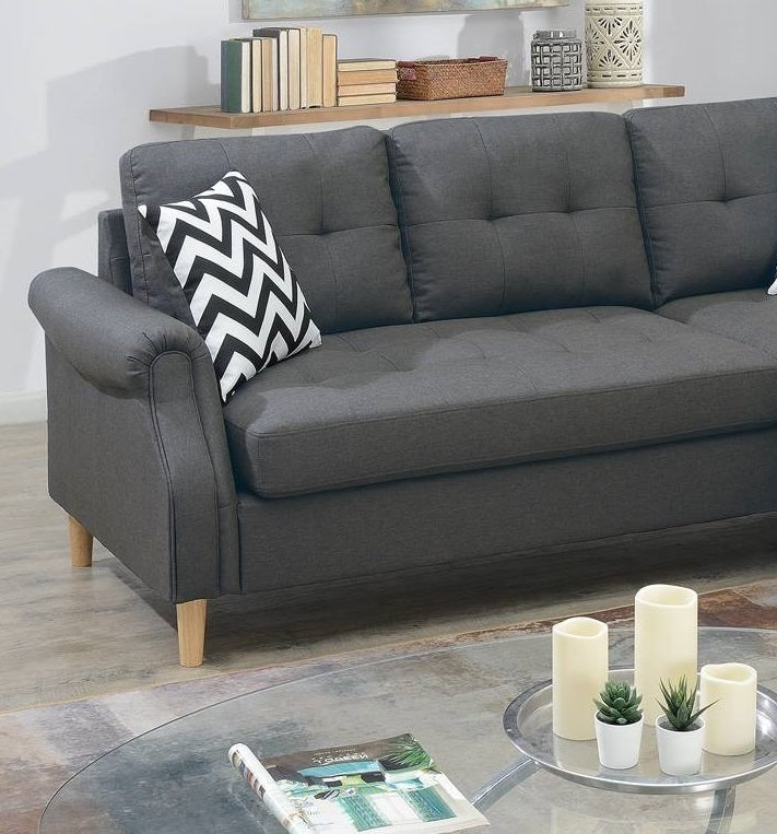 Living Room Corner Sectional Blue Grey Polyfiber Chaise sofa Reversible Sectional - Home Elegance USA