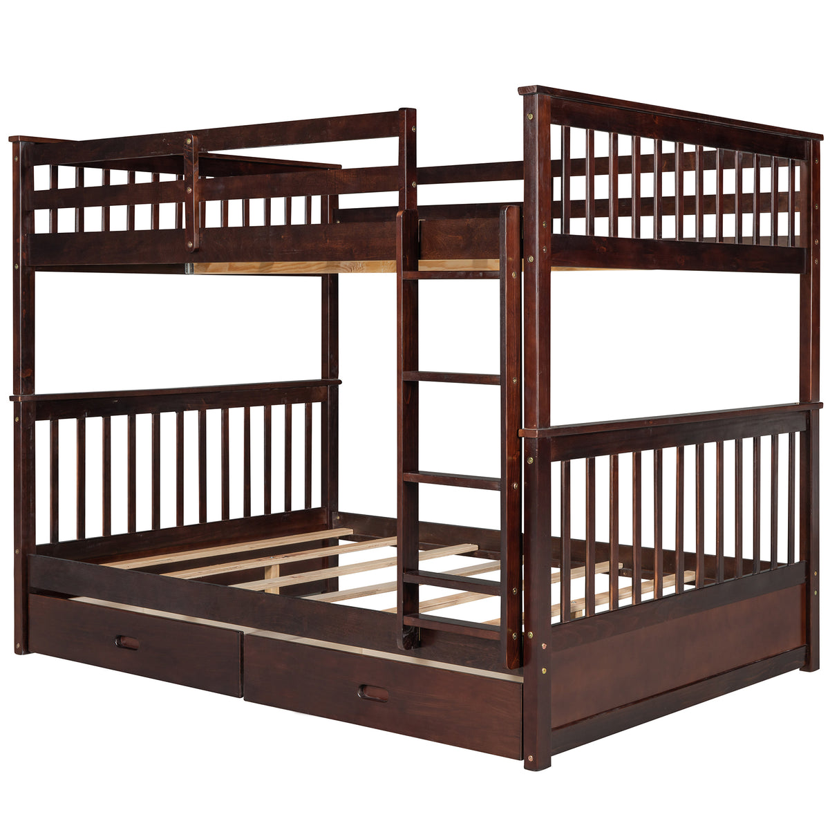 Full-Over-Full Bunk Bed with Ladders and Two Storage Drawers (Espresso) - Home Elegance USA