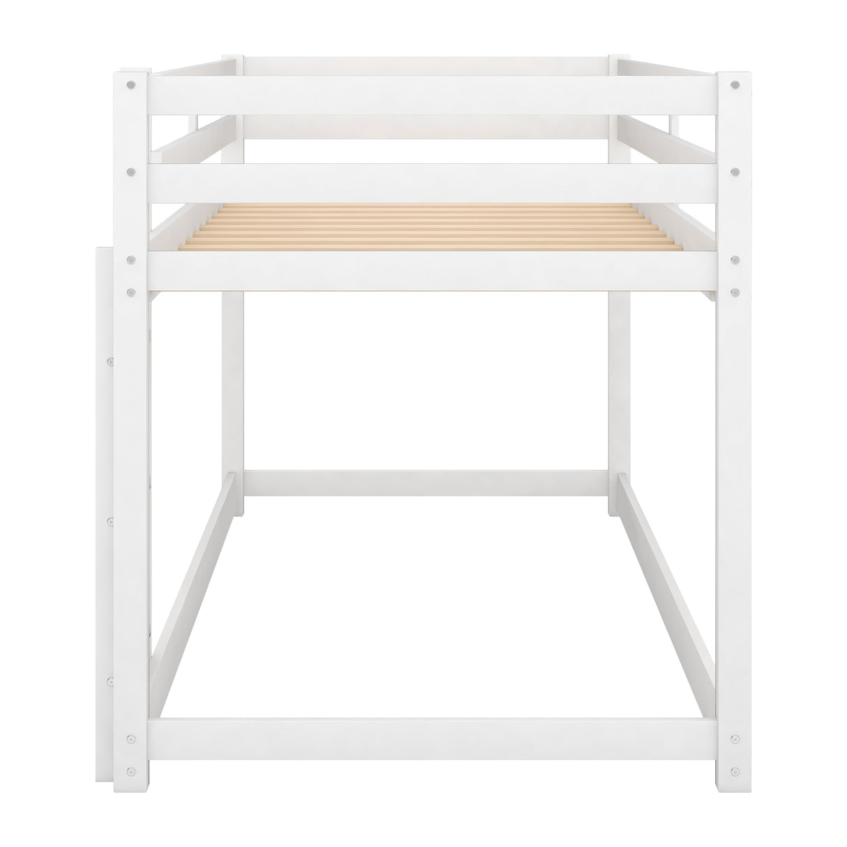 Twin over Twin Floor Bunk Bed with Ladder , White(Old SKU:WF281727AAK/WF286602AAK) - Home Elegance USA