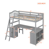 Twin size Loft Bed with Drawers, Cabinet, Shelves and Desk, Wooden Loft Bed with Desk - Gray(OLD SKU :LT000505AAE) - Home Elegance USA