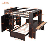 Full size Loft Bed with a twin size Stand-alone bed, Shelves,Desk,and Wardrobe-Espresso - Home Elegance USA