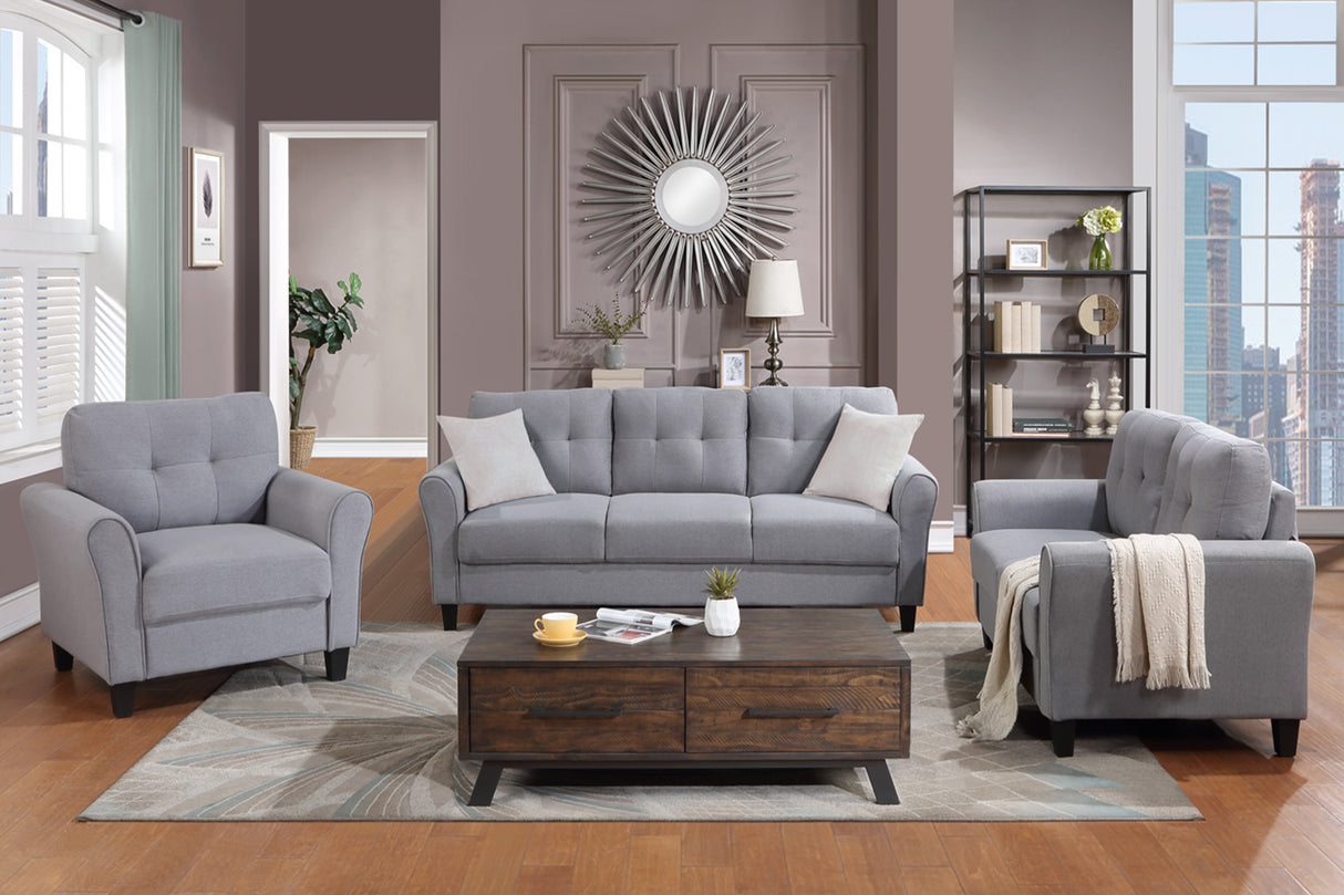 Modern Living Room Sofa Set Linen Upholstered Couch Furniture for Home or Office ,Light Grey-Blue,(1+2+3-Seat,Old Sku:SG000373AAA) Home Elegance USA