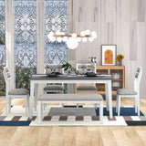 TREXM Classic and Traditional Style 6 - Piece Dining Set, Includes Dining Table, 4 Upholstered Chairs & Bench (White+Gray) - Home Elegance USA