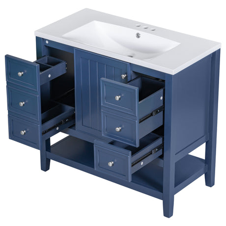 36" Bathroom Vanity with Sink Combo, One Cabinet and Three Drawers, Solid Wood and MDF Board, Blue