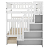 Full over Full Bunk Bed with Two Drawers and Storage, White - Home Elegance USA