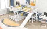 Twin over Full Bunk Bed with Twin Size Loft Bed with Desk and Slide,Full-Length Guardrail, White - Home Elegance USA