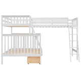 L-Shaped Twin over Full Bunk Bed and Twin Size Loft Bed with Two Storage Drawers,White - Home Elegance USA