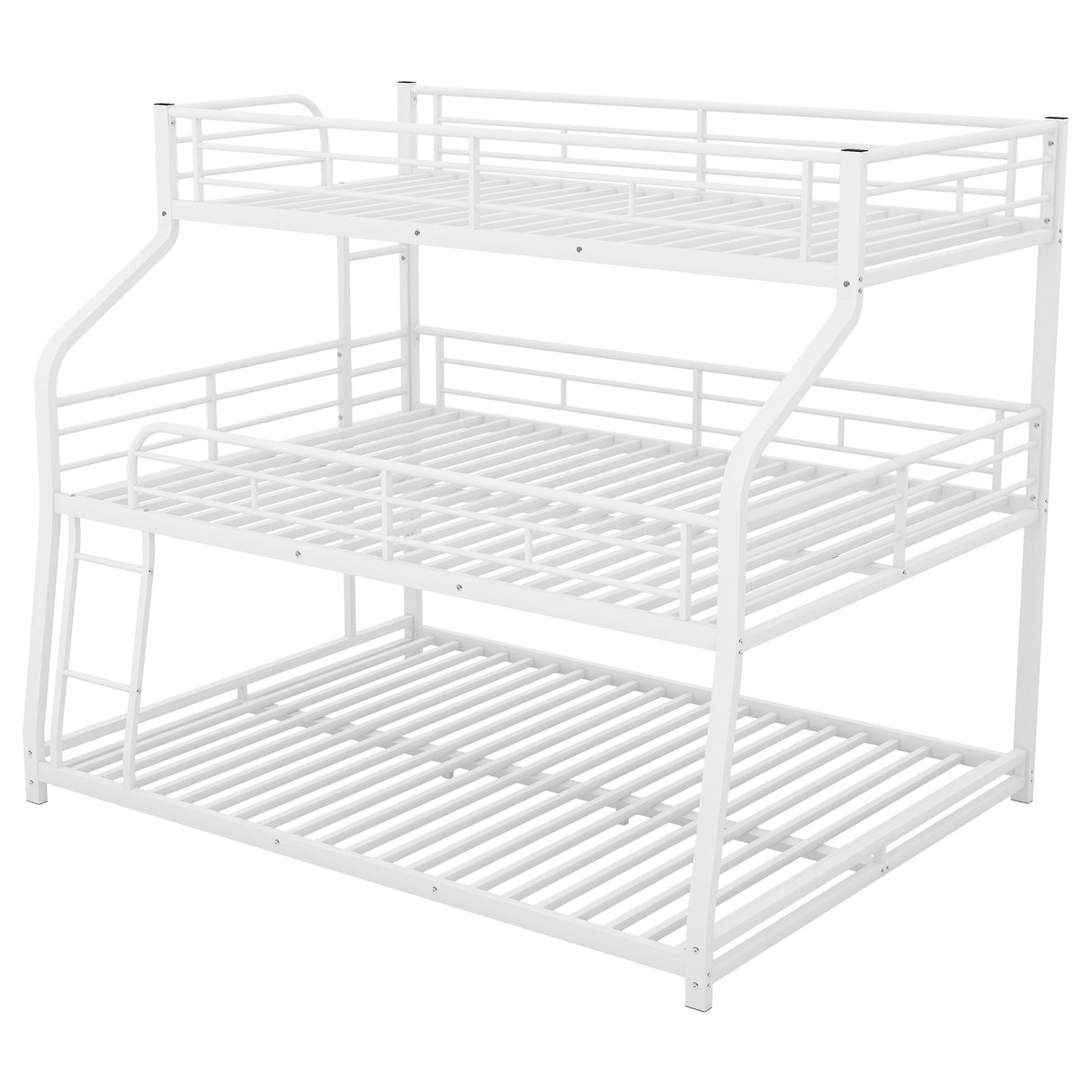 Twin XL/Full XL/Queen Triple Bunk Bed with Long and Short Ladder and Full-Length Guardrails,White - Home Elegance USA