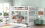 Twin-Over-Twin Bunk Bed with Ladders and Two Storage Drawers (White) - Home Elegance USA