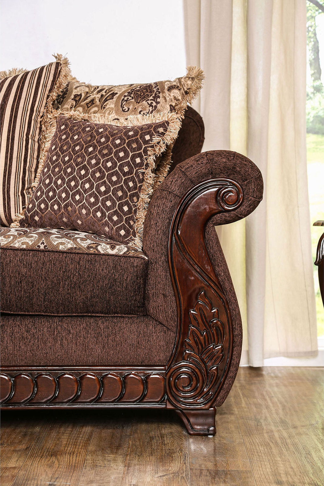 Tabitha - Sofa & Loveseat - Brown / Gold - Home Elegance USA