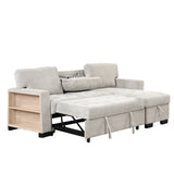 Stylish and Functional Light Chaise Lounge Sectional with Storage Rack Pull-out Bed Drop Down Table  and USB Charger Light Gray - Home Elegance USA