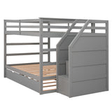 Full-over-Full Bunk Bed with Twin Size Trundle and 3 Storage Stairs,Gray - Home Elegance USA