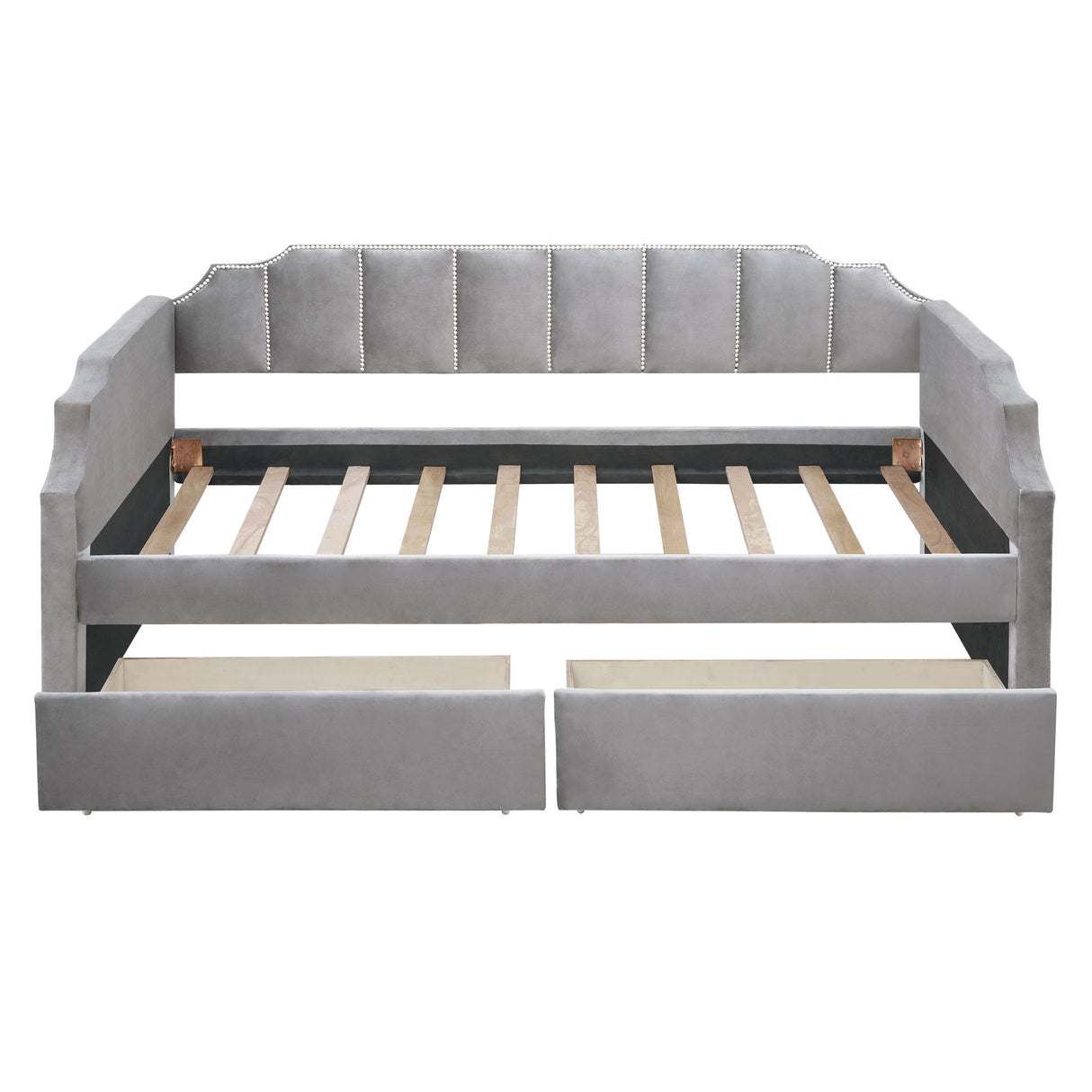 Twin Size Upholstered daybed with Drawers, Wood Slat Support, Gray Home Elegance USA