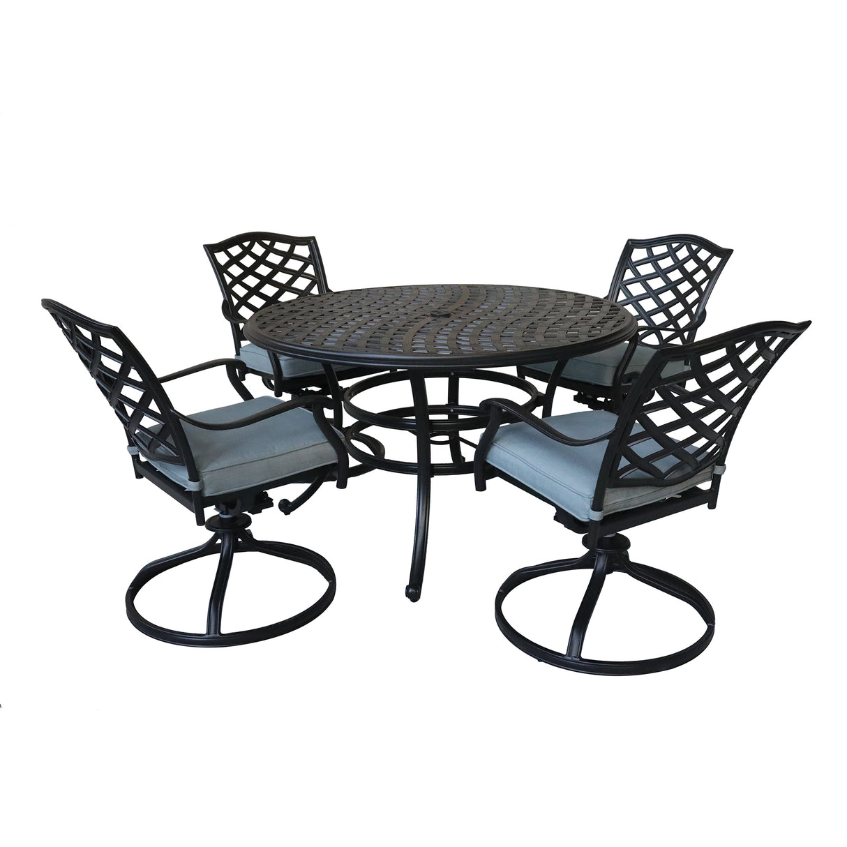 Aluminum 5 - Piece Round Dining Set With 4 Swivel Rockers, Light Blue - B010S00300 - Home Elegance USA - 1