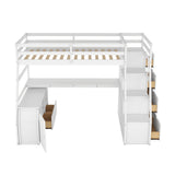 Twin Size Loft Bed with with 7 Drawers 2 Shelves and Desk - White - Home Elegance USA