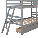 Twin over Twin Bunk Bed with 2 Drawers, 1 Storage Box, 1 Shelf, Window and Roof-Gray(OLD SKU:LT000608AAE) - Home Elegance USA