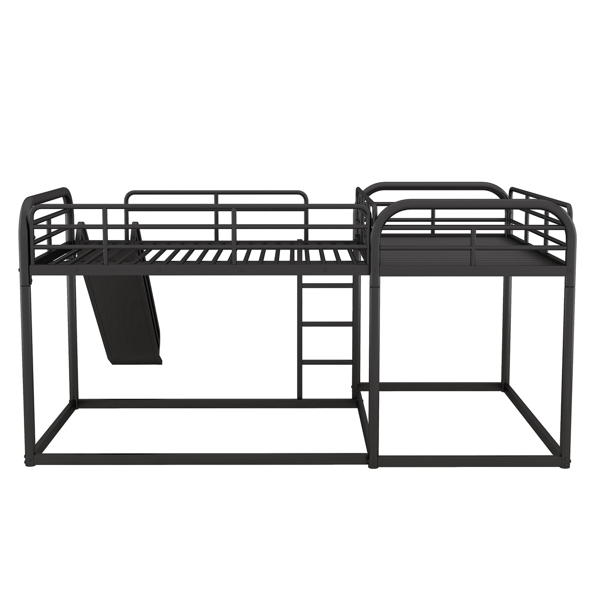 Full and Twin Size L-Shaped Bunk Bed with Slide and Short Ladder, Black - Home Elegance USA