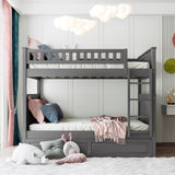 Full Over Full Bunk Bed with Twin Size Trundle, Pine Wood Bunk Bed with Guardrails, Brushed Gray(Old SKU：LP000044AAN) - Home Elegance USA