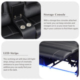 Modern Faux Leather Manual Reclining with Center Console with LED Light Strip,Living Room Furniture Set,PU Symmetrical Couch with 2 Cup Holders and Storage for Living room,Black - Home Elegance USA