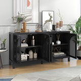 TREXM Large Storage Space Sideboard with Artificial Rattan Door and Metal Handles for Living Room and Entryway (Black) - Home Elegance USA