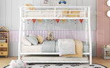 Twin over Full Bed with Sturdy Steel Frame, Bunk Bed with Twin Size Trundle, Two-Side Ladders, White - Home Elegance USA