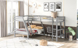 L-Shaped Twin over Full Bunk Bed and Twin Size Loft Bed with Built-in Desk,Gray - Home Elegance USA