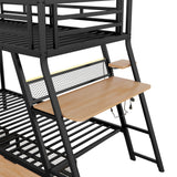 Twin Size Metal Bunk Bed with Built-in Desk, Light and 2 Drawers, Black(Expected Arrival Time: 9.18)