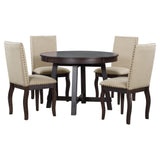 TREXM 5-Piece Farmhouse Dining Table Set Wood Round Extendable Dining Table and 4 Upholstered Dining Chairs (Espresso) - Home Elegance USA