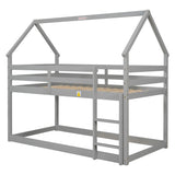 Twin over Twin Loft Bed with Roof Design, Safety Guardrail, Ladder, Grey - Home Elegance USA