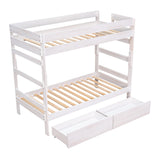 Twin over Twin Wood Bunk Bed with 2 Drawers, White - Home Elegance USA