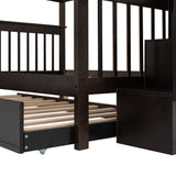 Stairway Full-Over-Full Bunk Bed with Twin size Trundle, Storage and Guard Rail for Bedroom, Dorm - Espresso(OLD SKU :LP001210AAP) - Home Elegance USA