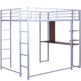 Full Size Metal Loft Bed with 2 Shelves and one Desk ,Silver (Old SKU: LP000091AAN )