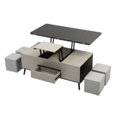 5 Pieces Lift Top Coffee Table Set with Storage Convertible Dining Table with Ottomans - CH307469AAG - image - 12