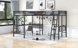 Twin Size Metal Loft Bed with Two Built-in Desks,Black - Home Elegance USA