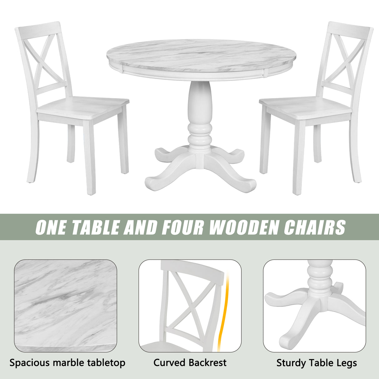 Orisfur. 5 Pieces Dining Table and Chairs Set for 4 Persons, Kitchen Room Solid Wood Table with 4 Chairs - Home Elegance USA