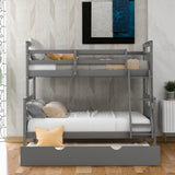 Twin over Full Bunk Bed with Ladder, Twin Size Trundle, Safety Guardrail, Gray - Home Elegance USA