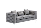 Lorreto Gray Velvet Fabric Sofa Loveseat Chair Living Room Set Home Elegance USA