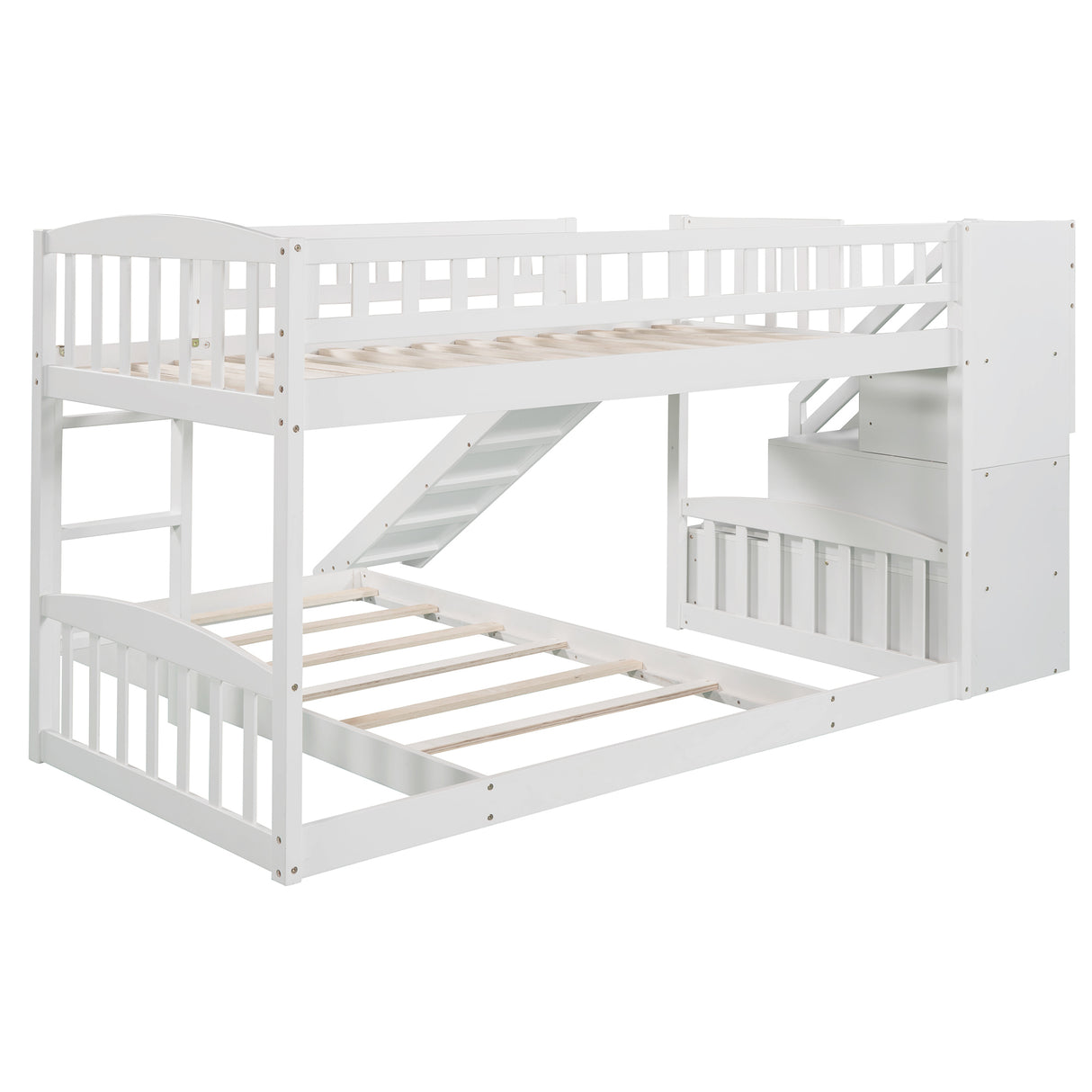 Stairway Twin over Twin Bunk Bed with Two Drawers and Slide, White(OLD SKU :LP000156AAK) - Home Elegance USA