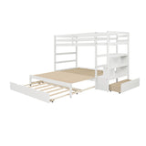 Twin over Twin/King (Irregular King Size) Bunk Bed with Twin Size Trundle, Extendable Bunk Bed   (White)(OLD SKU :LP000032AAK) - Home Elegance USA