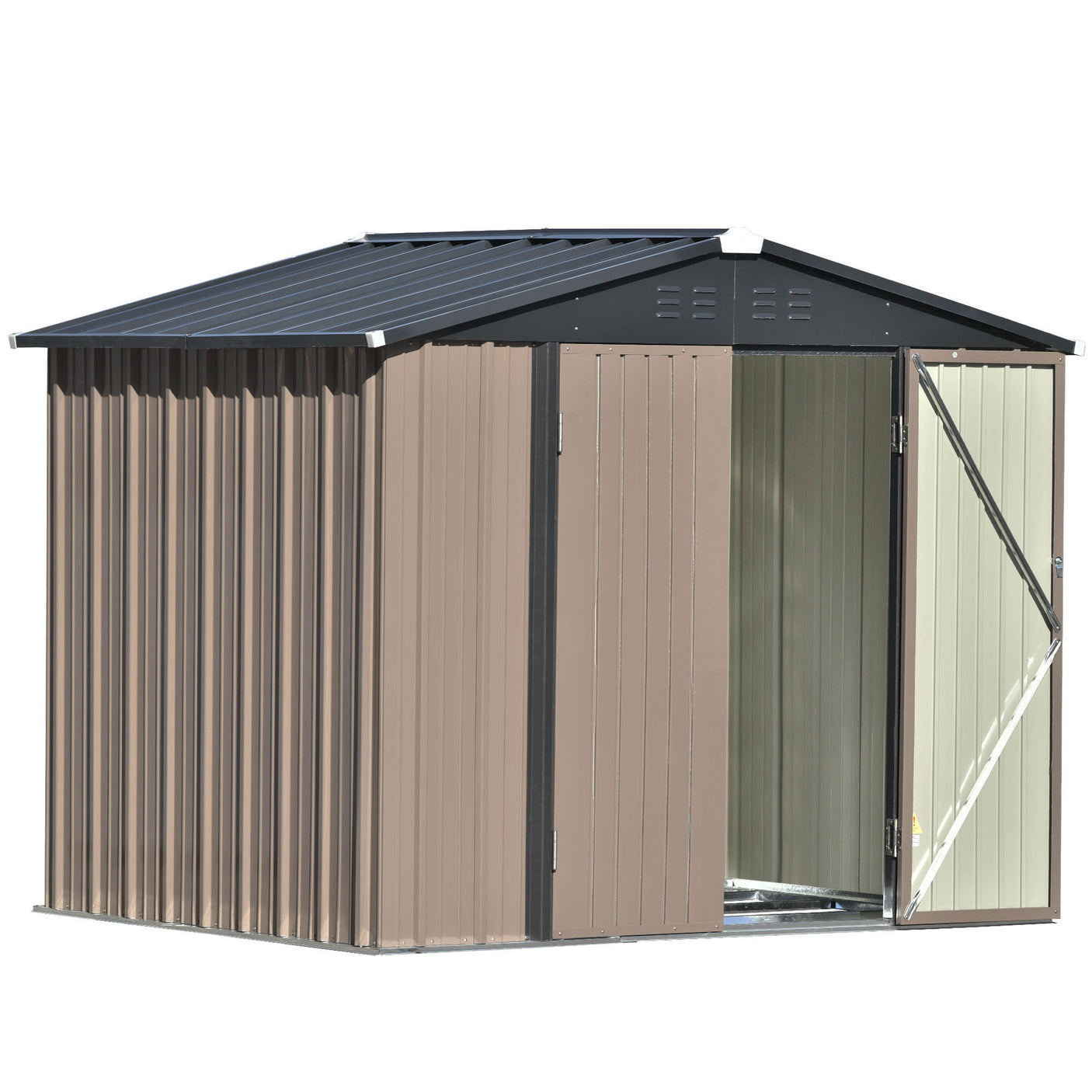 TOPMAX Patio 8ft x6ft Bike Shed Garden Shed, Metal Storage Shed with Lockable Doors, Tool Cabinet with Vents and Foundation Frame for Backyard, Lawn, Garden, Brown