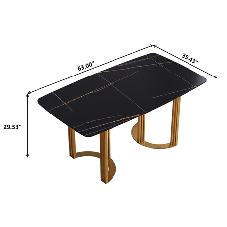 63"Modern artificial stone black curved golden metal leg dining table - 6 people - W1535S00164 - image - 12